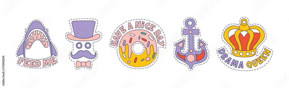Poster hipster sticker and cute patch object and symbol vector set