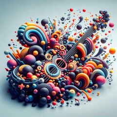 Dynamic Rhythm: Vibrant 3D Illustration Harmonizes Abstract and Musical Elements.