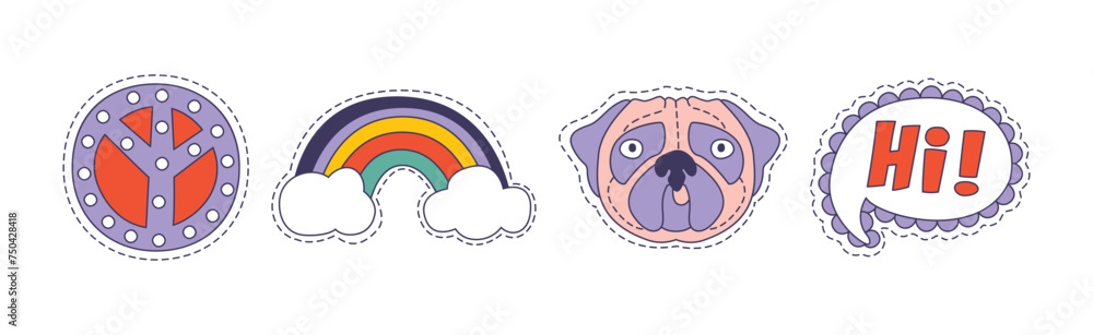 Poster hipster sticker and cute patch object and symbol vector set
