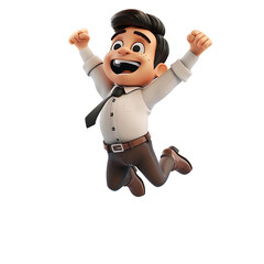 3d businessman character happy because of success on PNG transparent background