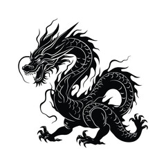 Chinese dragon minimalist logo and silhouette vector on white background