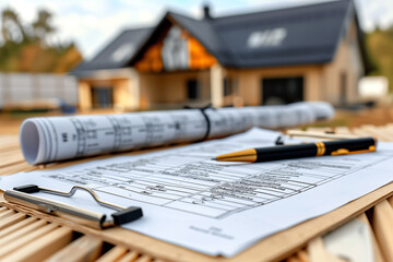 Home buying checklist with house backdrop.