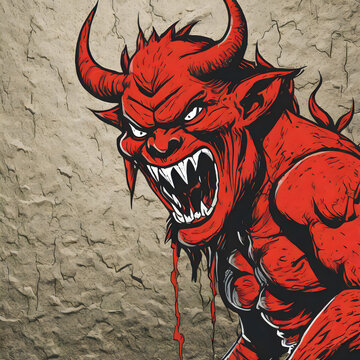 Devil face on a wall