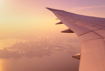 View from the airplane window on Doha, the capital of the state of Qatar - 750428846