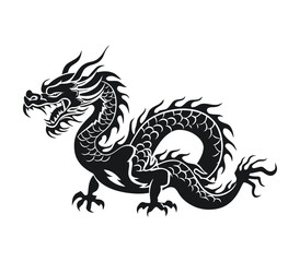 Fototapeta premium Chinese dragon minimalist logo and silhouette vector on white background
