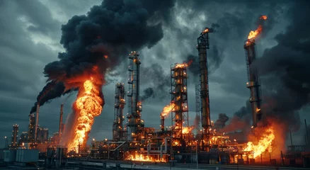 Fotobehang Major fire at an industrial oil refinery. © Edgar Martirosyan
