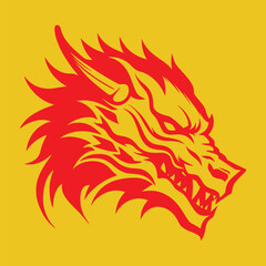 A Dragon head logo on yellow background