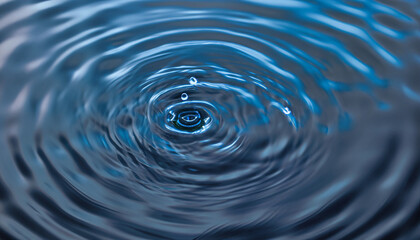 top view Closeup blue water rings, Close-up water droplets affect the surface
