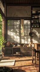 Japandi aesthetic design background 