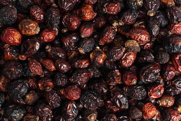 Briar rose berry background. Sun-dried dog rose berries as an image for the background