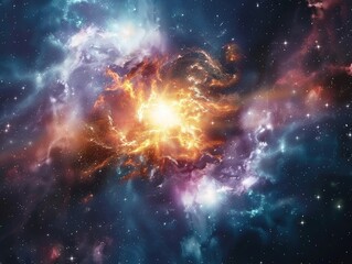 Galactic supernova explosion, radiant energy pulses, stars birth in deep space - obrazy, fototapety, plakaty