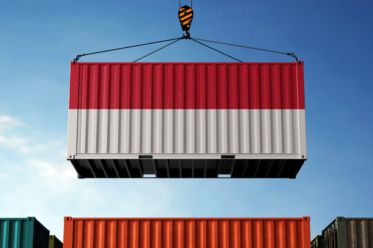 Monaco trade cargo container hanging against clouds background