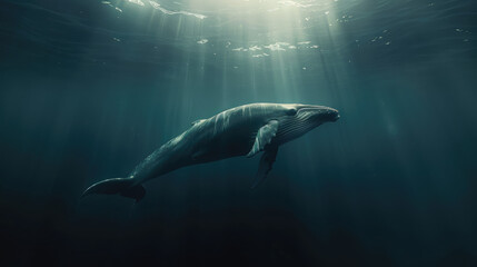 Fototapeta premium Seascape with Whale tail. The humpback whale big tail dripping with water