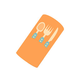 Cutlery kitchen tools isolated on white background. Fork, spoon and knife in package for picnic. Vector flat illustration