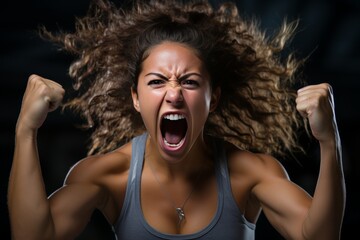 Emotional female athlete achieving victory in sports competition, triumph and success concept