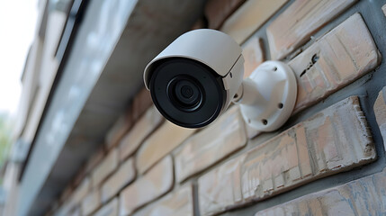 Modern Outdoor IP Camera Mounted on Building - Advanced Wireless Security Device