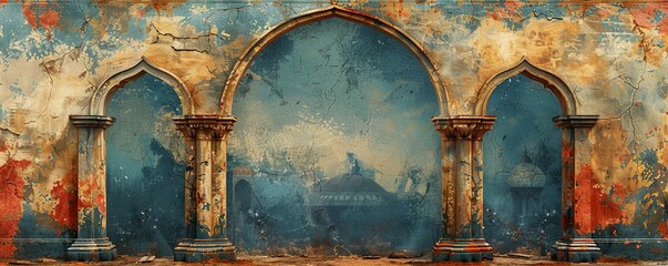 vintage watercolor texture, wall texture, old paper , islamic arch - obrazy, fototapety, plakaty