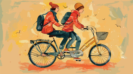 An Illustration of a Couple Riding Tandem Bike