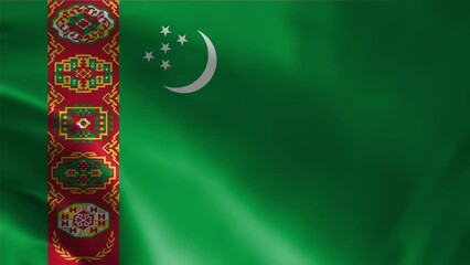 Turkmenistan Waving Flag, Turkmenistan Flag, Turkmenistan Flag Waving Animation, Turkmenistan Flag 4K Footage