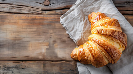 French croissant on wooden table