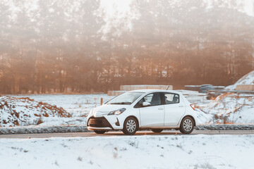 Vehicle Safety and Speed on Winter Roads. The Importance of Car Battery and Winter Tires. Salt and reagents can harm the car. The countryside and landscape look amazing in winter.