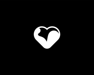 Abstract heart and biceps negative space logo. Universal gym fitness club black and white logotype. Weightlifting bodybuilding sport symbol. Vector illustration.
