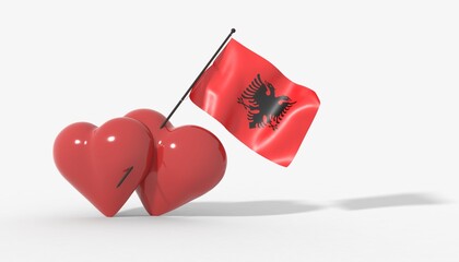 Cuori uniti da una bandiera con colori Albania.
