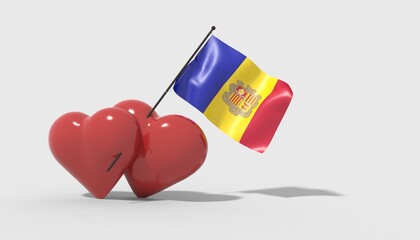 Cuori uniti da una bandiera con colori Andorra
