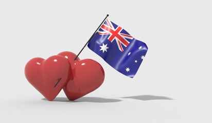 Cuori uniti da una bandiera con colori Australia
