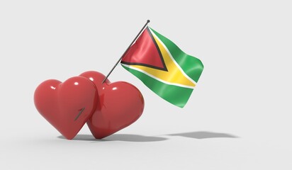 Cuori uniti da una bandiera con colori Guyana
