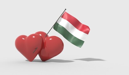 Cuori uniti da una bandiera con colori Hungary.
