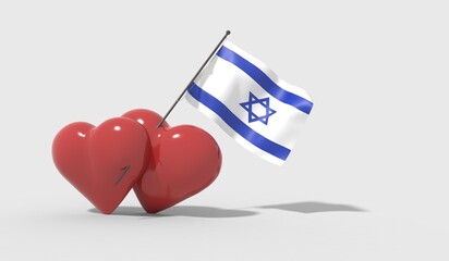 Cuori uniti da una bandiera con colori i Israel.
