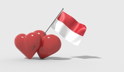 Cuori uniti da una bandiera con colori Indonesia.
