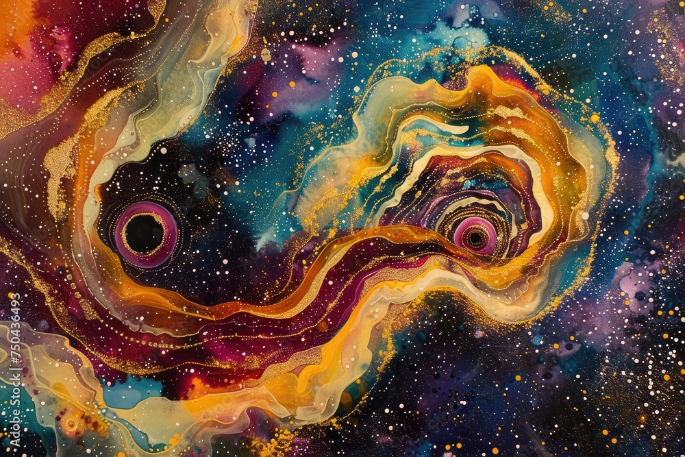 Wall mural abstract formations resembling planetary orbits and cosmic trajectories against a backdrop of swirli
