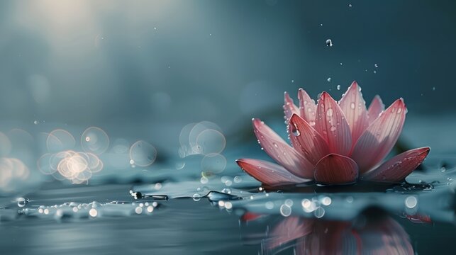 Beautiful pink waterlily or lotus flower in pond