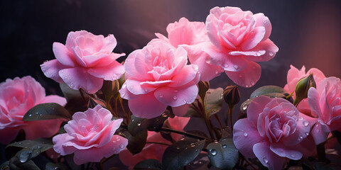 Fototapeta premium Rosa 'Queen Elizabeth' on bokeh background, Monarch of Gardens: 'Queen Elizabeth' Rose on Enchanting Bokeh Canvas