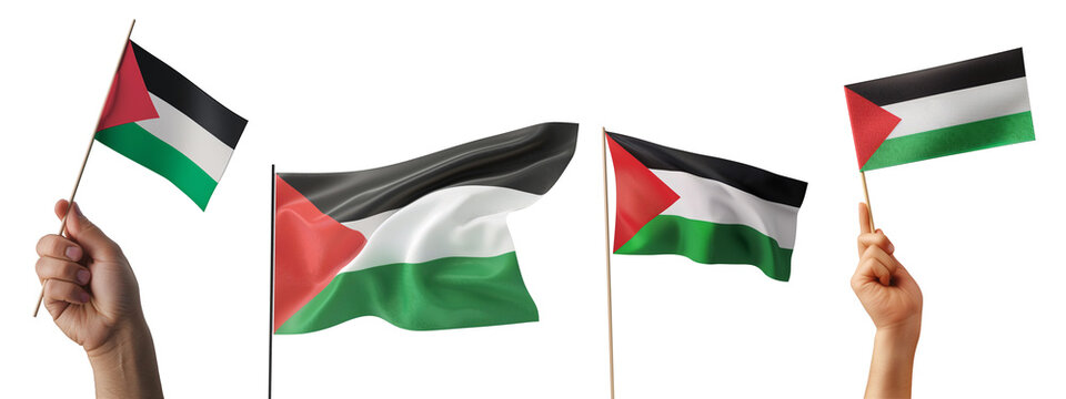 Set of Palestinian Flags Being Waved on Transparent Background