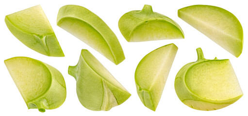 Kohlrabi cabbage slices isolated on white background