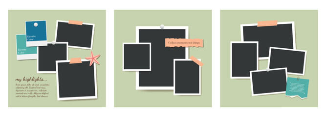Polaroid Blank photo frame collage template trevel themed vector set