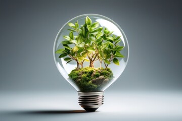 Light bulb with green leaves energy sources for renewable, sustainable development. Ecology, save energy and sustainability concept.