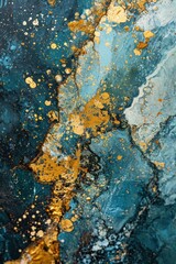 Luxury abstract fluid art painting vertical background alcohol ink technique. Luxury gold blue marble texture background for interior decoration. Abstract digital artwork