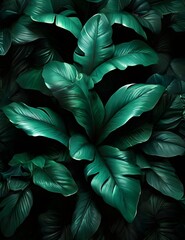 Foliage of tropical leaf in dark green texture, abstract pattern nature background. Generative AI