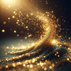 dynamic wave of golden glitter rising and cascading down