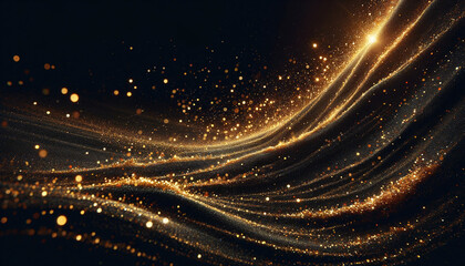 a mesmerizing swirl of golden particles and glitter against a dark backdropround. - 750438615