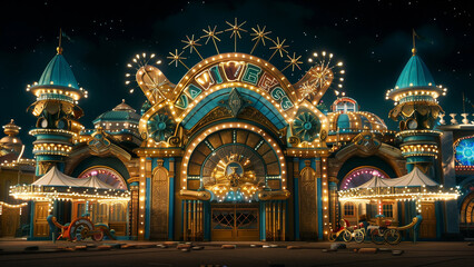 Obraz premium Emerald Eve: A 32k UHD Carnival under the Stars