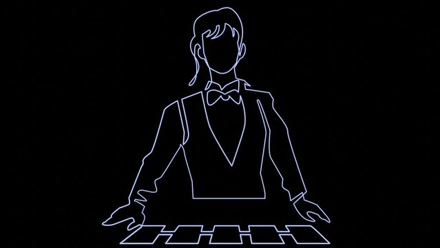 カードを配る女性ディーラー-一筆書き