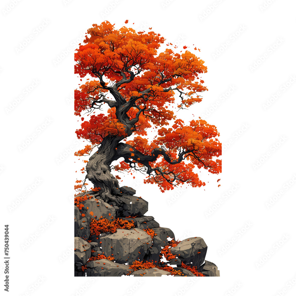 Wall mural an ancient walnut tree in fall isolated on transparent background