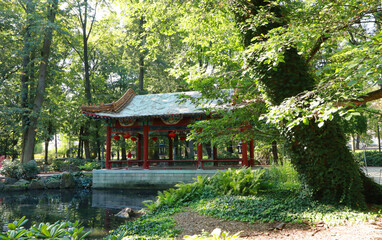 A Pavilion on the Chinese Garden in Warsaw's Royal Baths Park (Poland)