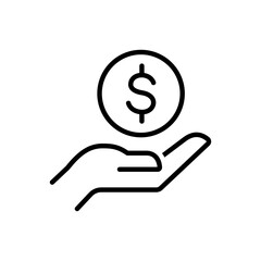 save money icon, salary money, invest finance, hand holding dollar, line symbols