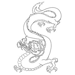 Japanese red dragon tattoo. Dragon on red background for Chinese New Year. Gold Chinese Dragon vector. Gold line art King Dragon tattoo. cartoon vector for t-shirt.